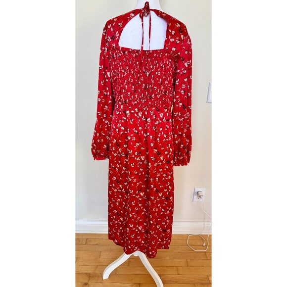 Lost & Wander Red Floral Long Sleeve Midi Dress Size L - Picture 2 of 5
